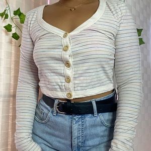 striped button-up top